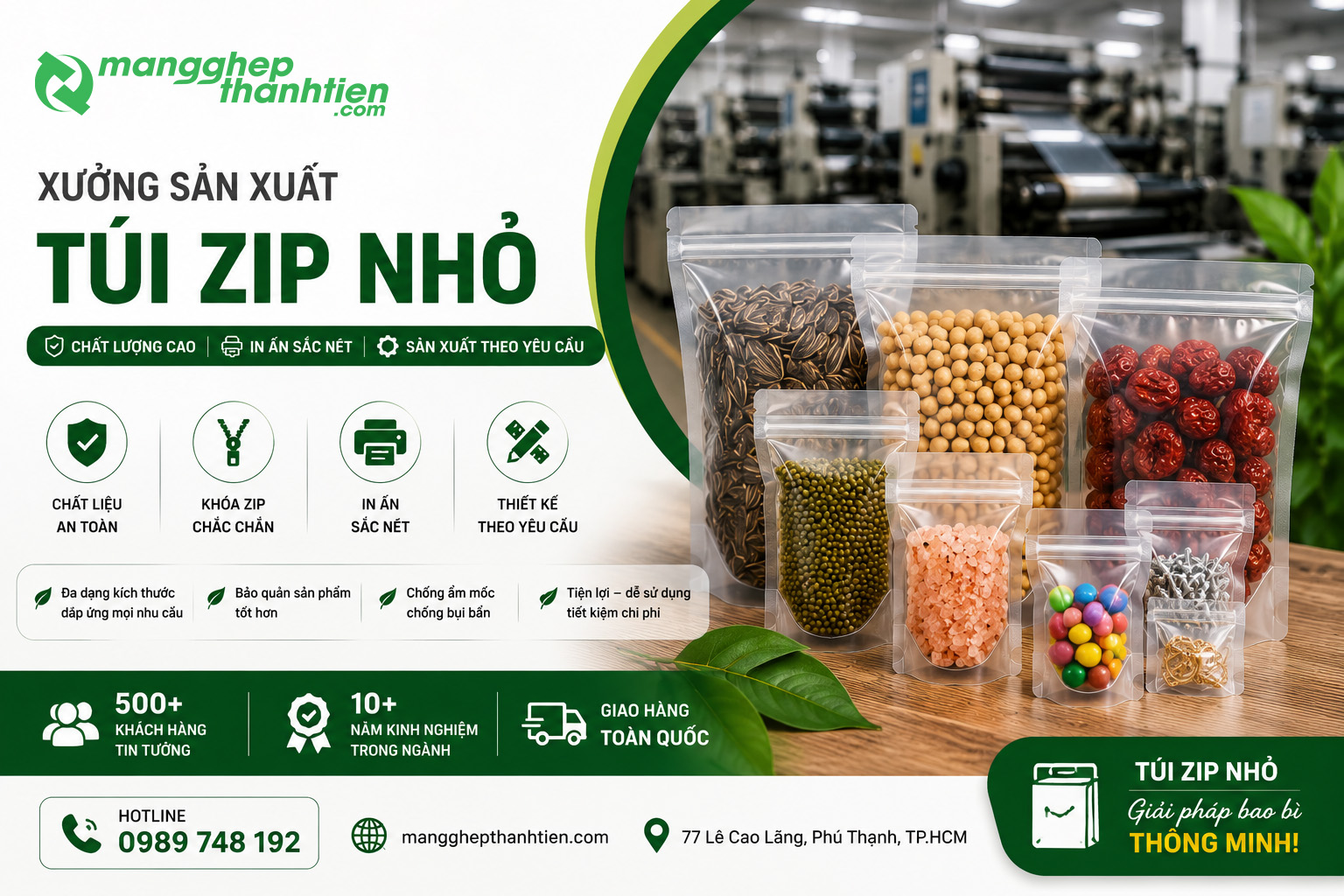 Xưởng sản xuất t&uacute;i zip nhỏ theo y&ecirc;u cầu tại Hồ Ch&iacute; Minh, H&agrave; Nội