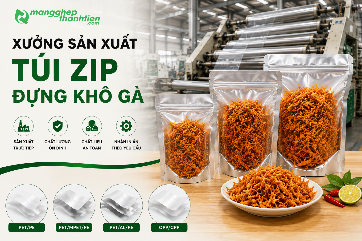 Xưởng sản xuất t&uacute;i zip đựng kh&ocirc; g&agrave; theo y&ecirc;u cầu