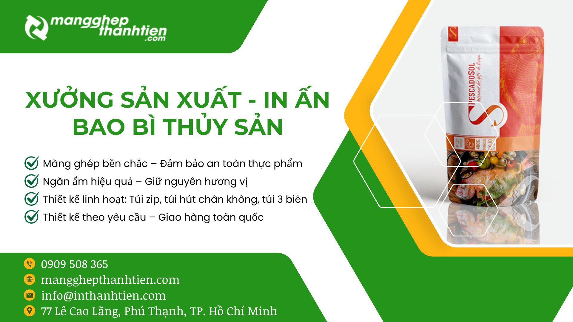 Bao b&igrave; thủy sản đ&ocirc;ng lạnh, nhiều k&iacute;ch thước