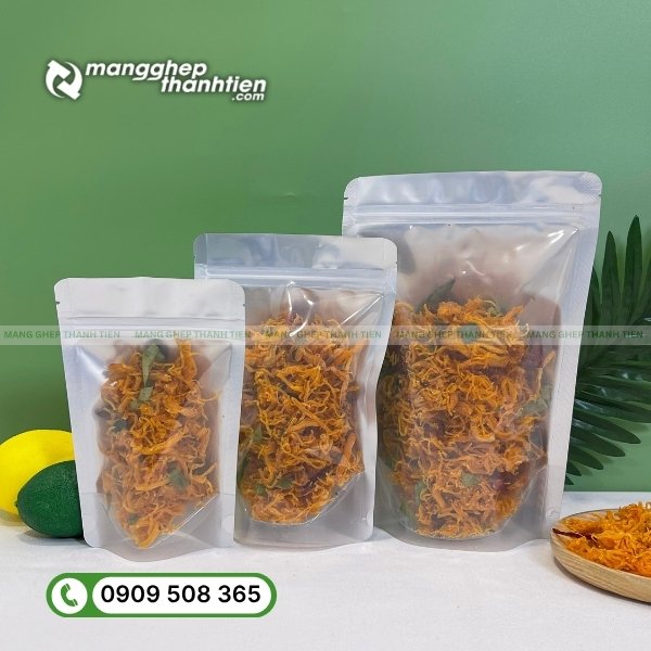 Túi zip bạc đựng khô gà cao cấp, chống ánh sáng và ngăn ẩm hiệu quả.