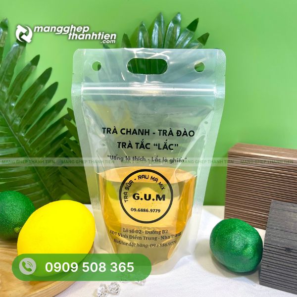 Túi zipper in logo thương hiệu trà sữa, trà chanh