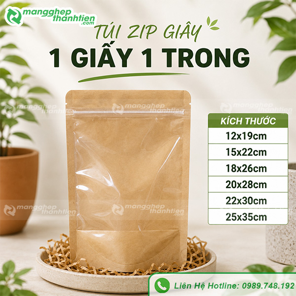 T&uacute;i zip 1 mặt giấy 1 mặt trong