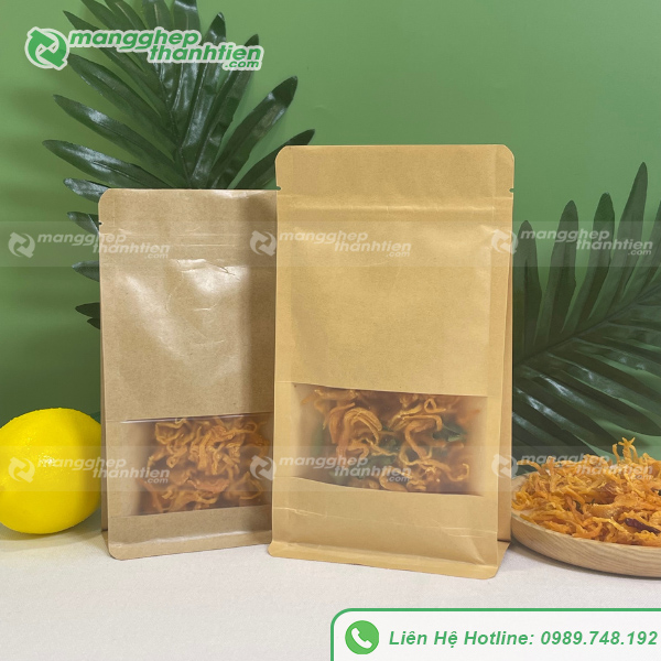 T&uacute;i zip giấy 8 cạnh cửa sổ tr&agrave;n d&ugrave;ng đ&oacute;ng g&oacute;i thực phẩm kh&ocirc;