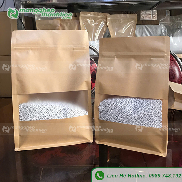 Mẫu t&uacute;i zip giấy 8 cạnh cửa sổ tr&agrave;n sản xuất theo k&iacute;ch thước y&ecirc;u cầu