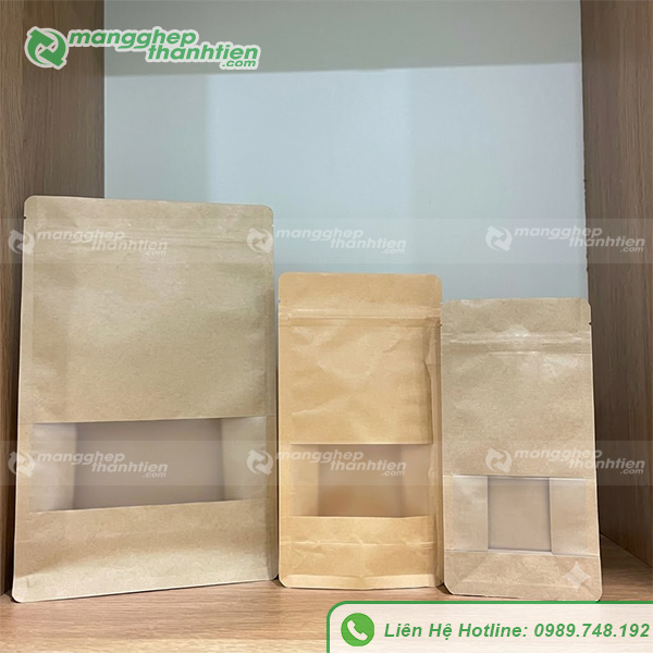 T&uacute;i zip giấy 8 cạnh cửa sổ vu&ocirc;ng trong suốt đựng thực phẩm
