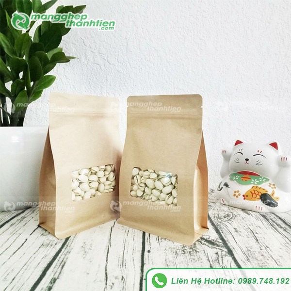 T&uacute;i zip giấy 8 cạnh cửa sổ vu&ocirc;ng đựng hạt dinh dưỡng v&agrave; ngũ cốc