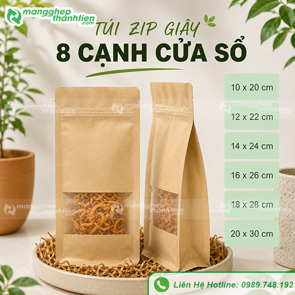 T&uacute;i zip giấy 8 cạnh cửa sổ