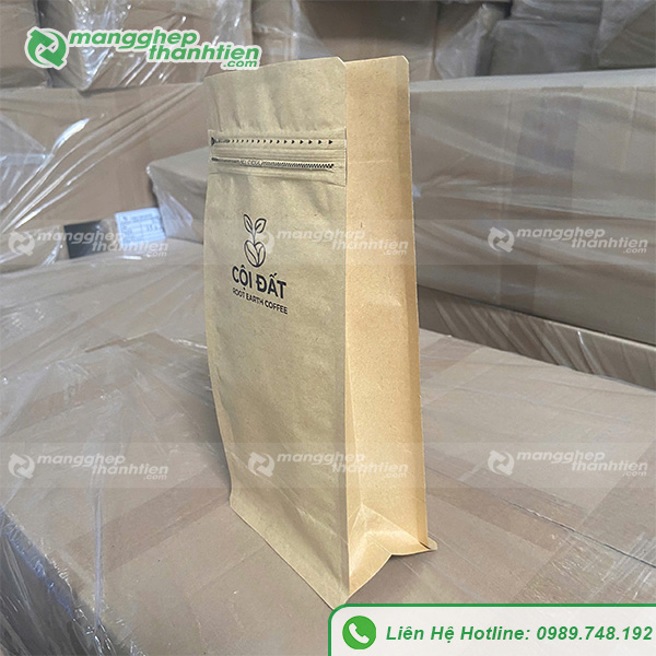 T&uacute;i zipper giấy Kraft 8 cạnh đ&aacute;y đứng cao cấp