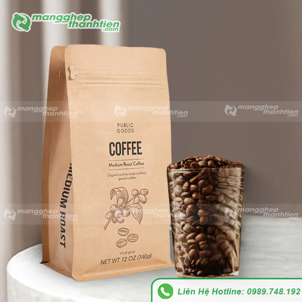 T&uacute;i zip giấy 8 cạnh đựng c&agrave; ph&ecirc; hạt v&agrave; c&agrave; ph&ecirc; rang xay