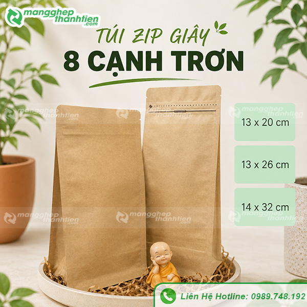 T&uacute;i zip giấy 8 cạnh trơn
