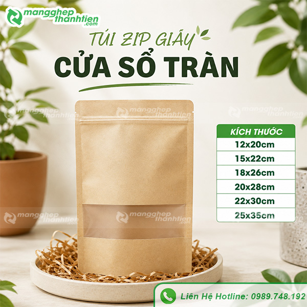 T&uacute;i zip giấy cửa sổ tr&agrave;n